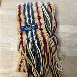 Authentic Long Skinny Burberry Wool Scarf with Fringe